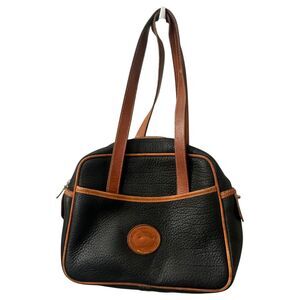 Dooney & Bourke Vintage Navy Blue Brown Pebbled Leather Satchel Shoulder Bag